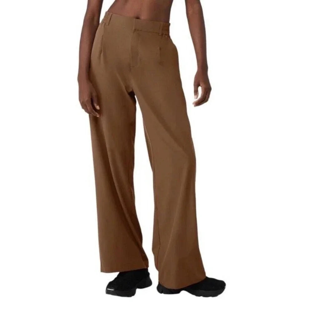 Alo Yoga Pursuit Trouser Brown Toasted Almond Wide Leg Pleated Pants Women small